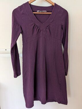 Athleta Senorita Women's S V Neck Dress Long Sleeve Cotton Spandex Purple